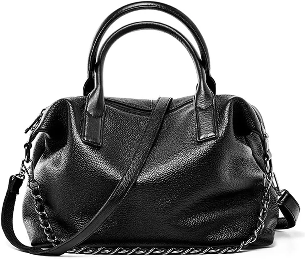 Boston Bag for Women Top Handle Tote Bag Large Capacity Shoulder Bag Genuine Leather Crossbody Bag with Chain, One Color, One Size