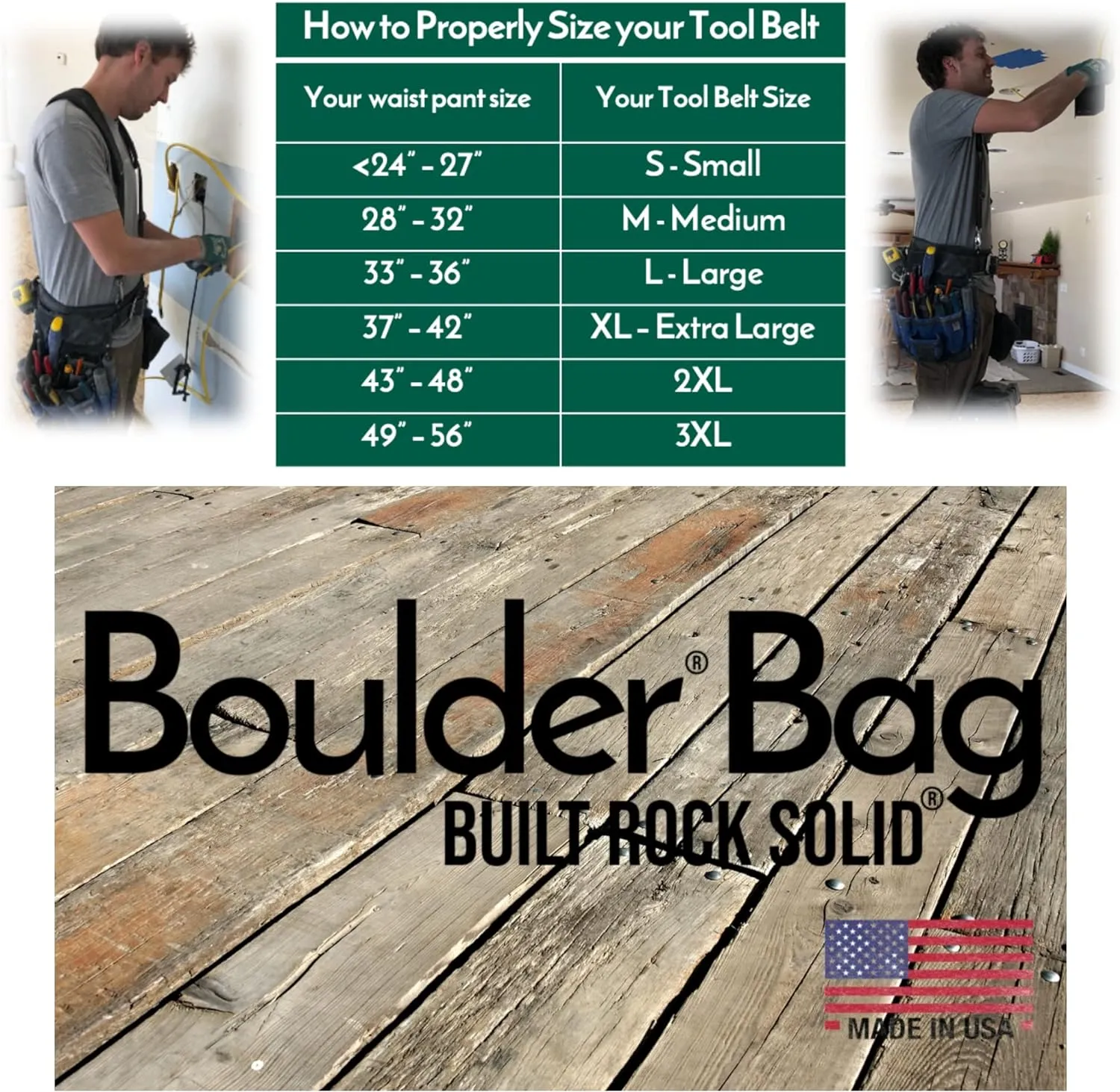 Boulder Bag MAX Comfort Back Support Tool Belt - Black. Metal Buckle with Leather tip, (Small 24-27 Inch Waist) Made in the USA
