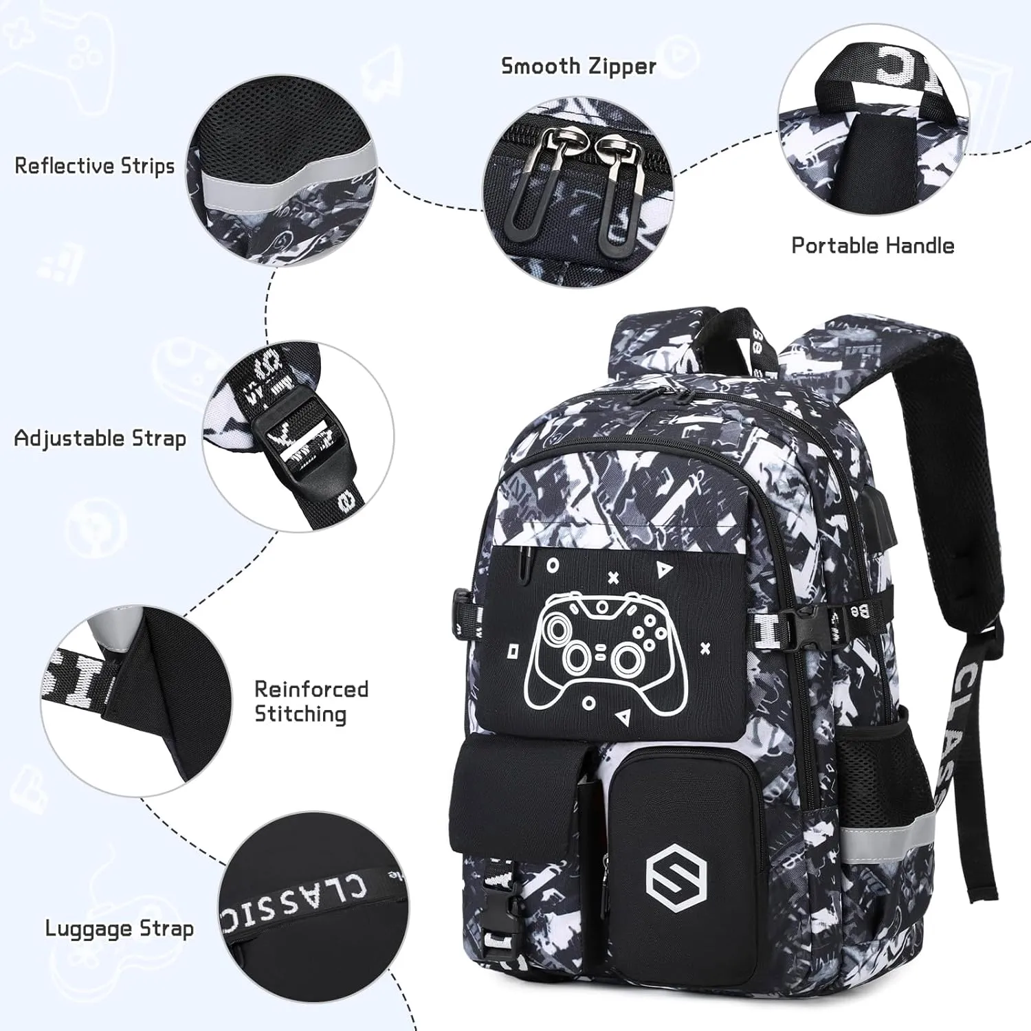 Boys Backpack, Cool Luminous School Backpacks for Boys with Lunch Bag Pencil Case, Kids Backpack Kindergarten Elementary Middle School Book Bags for Teen Boys Children with USB Charging Port