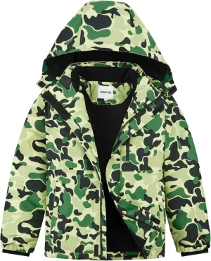 Boys Waterproof Ski Jacket Fleece Lined Warm Winter Snow Coat Hooded Winter Jacket for Kids
