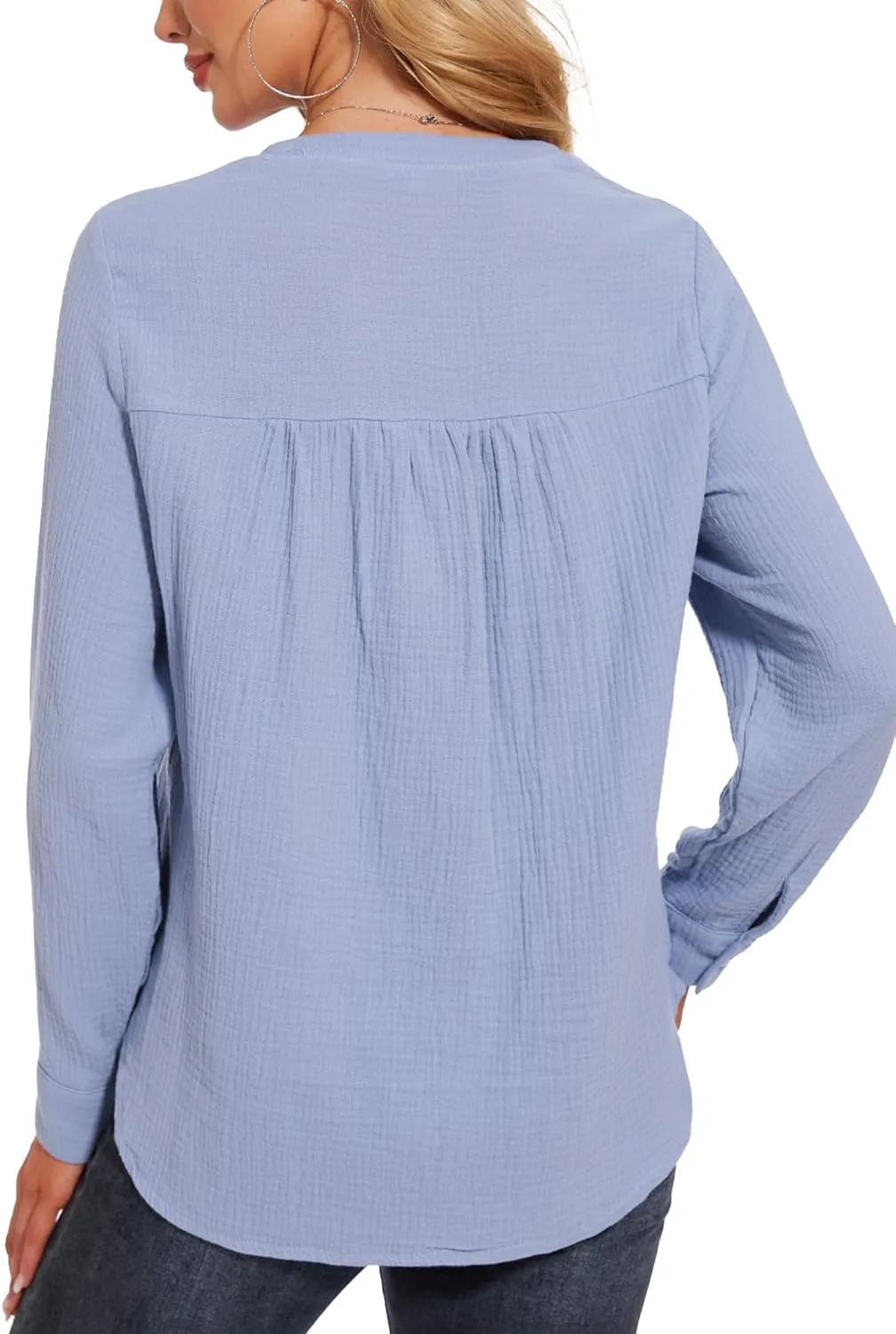 Breezy Lane Womens Blouse Cotton Tops Casual Long Sleeve V Neck Deco Button Pullover Shirts