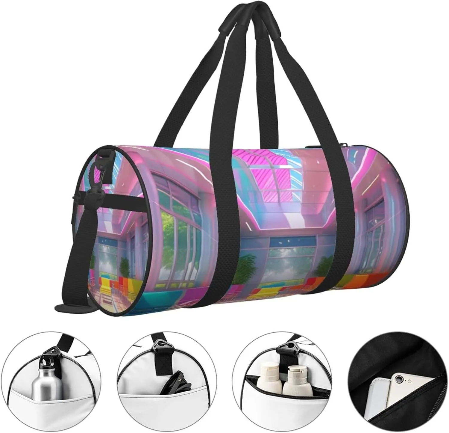 Bright Color Printed Travel Bag,Round Personal Item Storage bag,Foldie Duffel Bag for Traveling Vacation,Fitness,Sports