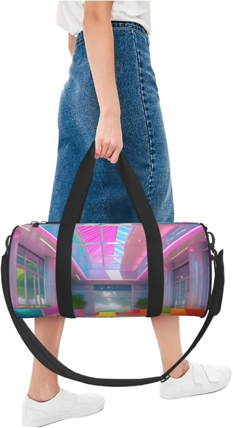 Bright Color Printed Travel Bag,Round Personal Item Storage bag,Foldie Duffel Bag for Traveling Vacation,Fitness,Sports