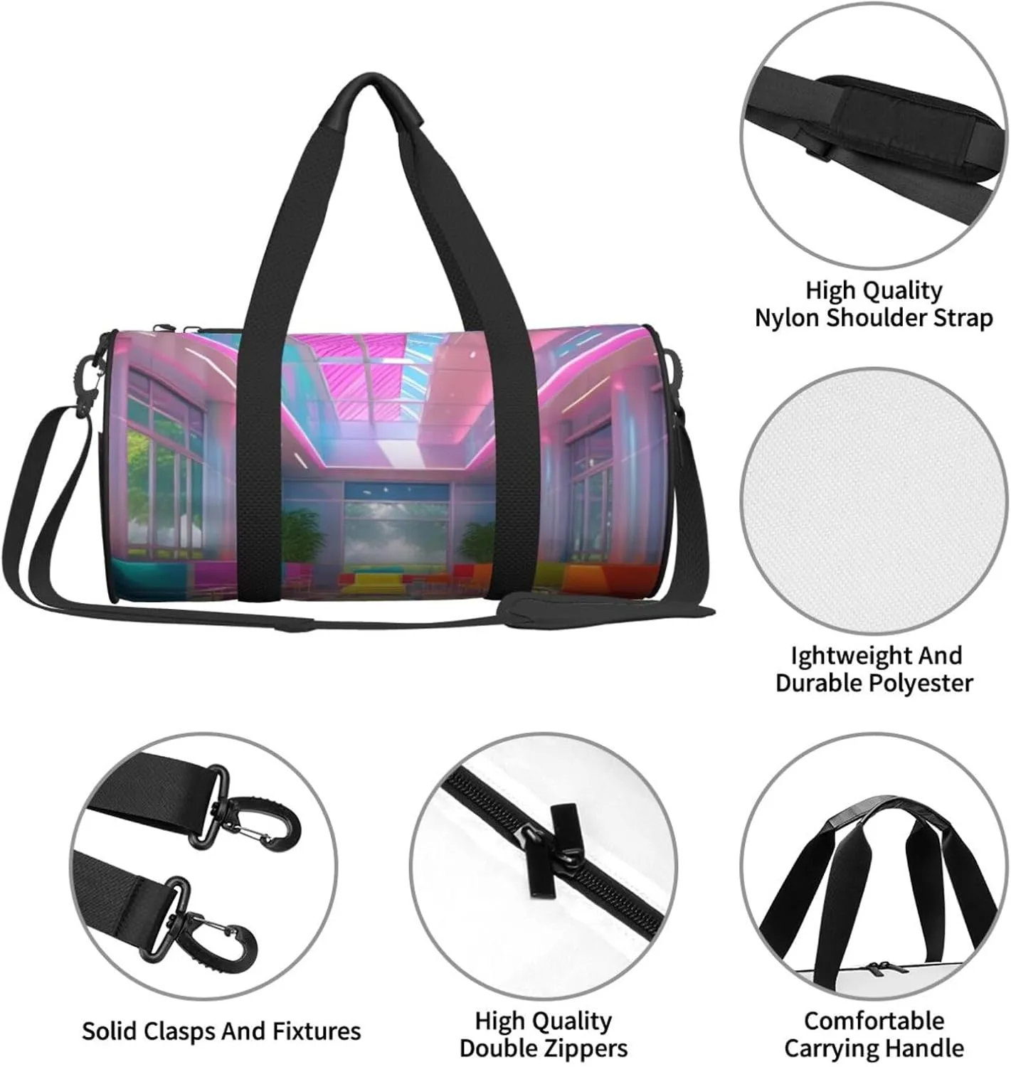 Bright Color Printed Travel Bag,Round Personal Item Storage bag,Foldie Duffel Bag for Traveling Vacation,Fitness,Sports