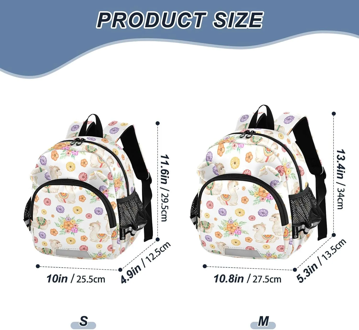 Bright Florals Preschool Backpack Llama Daycare Bookbag School Backpack with Traction Rope for Kids 3-6