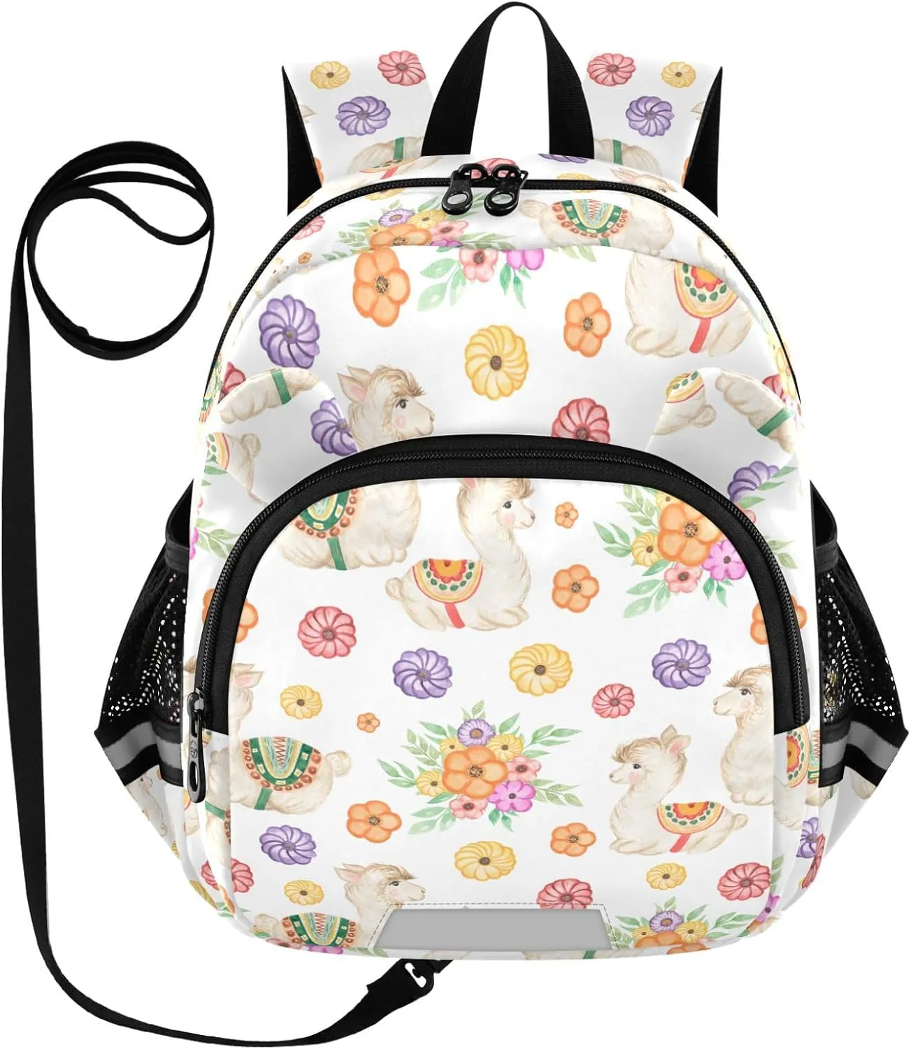Bright Florals Preschool Backpack Llama Daycare Bookbag School Backpack with Traction Rope for Kids 3-6