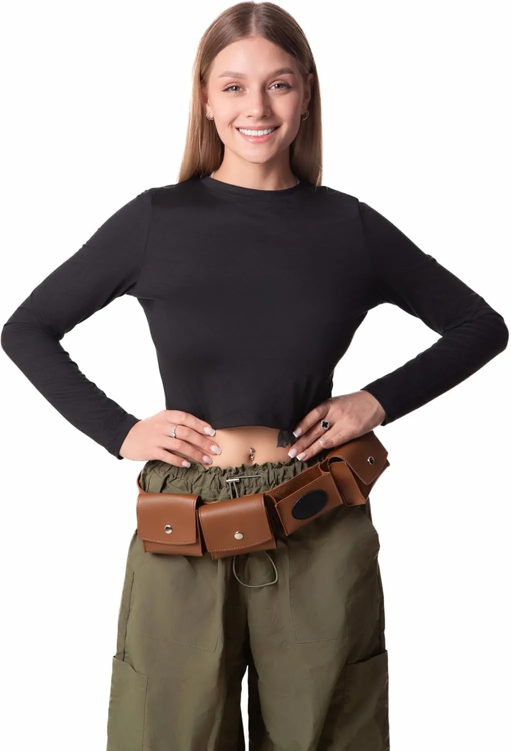 Brown Utility Belt Costume Bag Adjustable Women Mens Adult Accessories Pockets for Halloween Cosplay