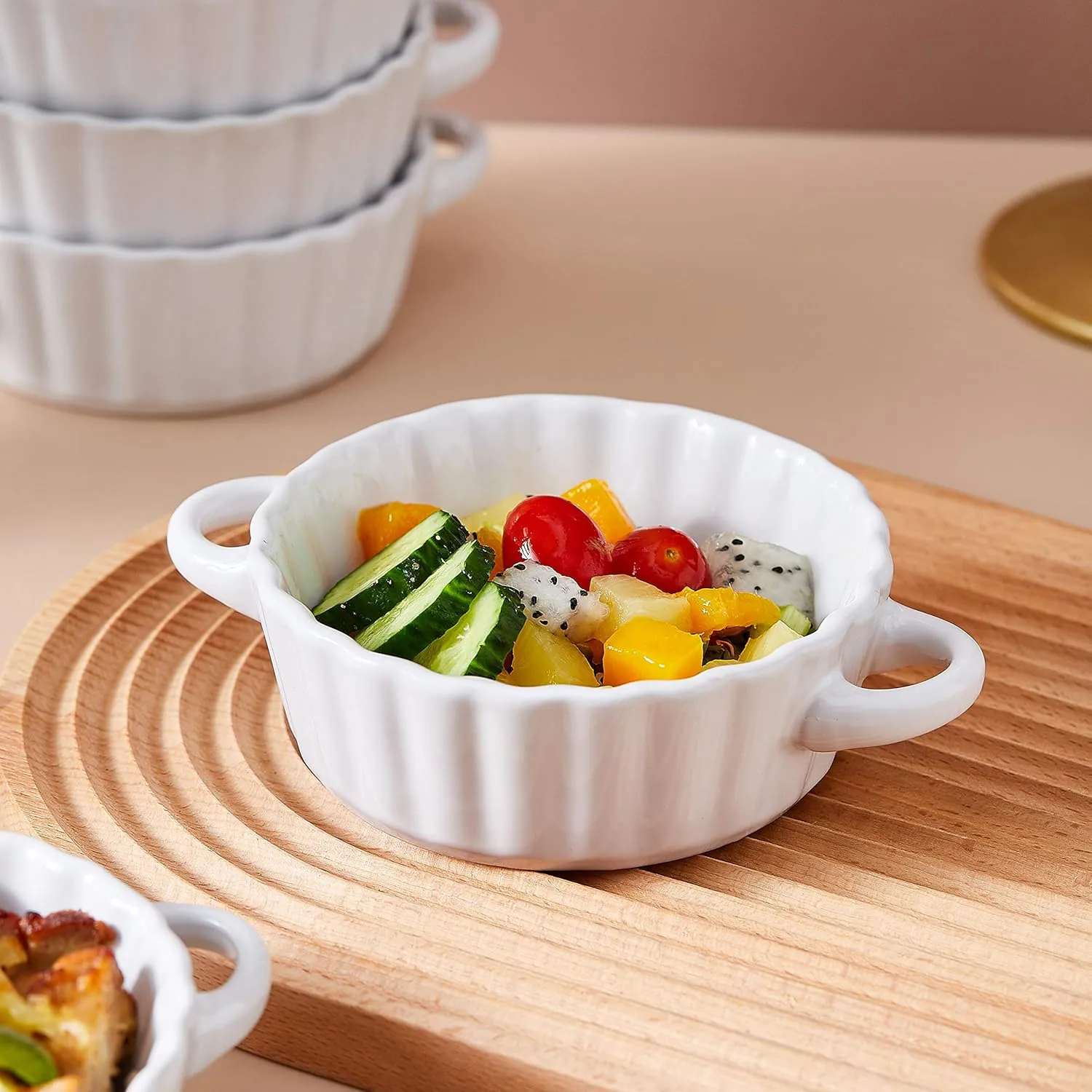 Bruntmor Ceramic Soup Bowls with Double Handles, 10 Oz Stacked Bowls for French Onion Soup, Cereal, Pot Pies, Stew, Chill, Pasta, Set of 6,Black with White Interior