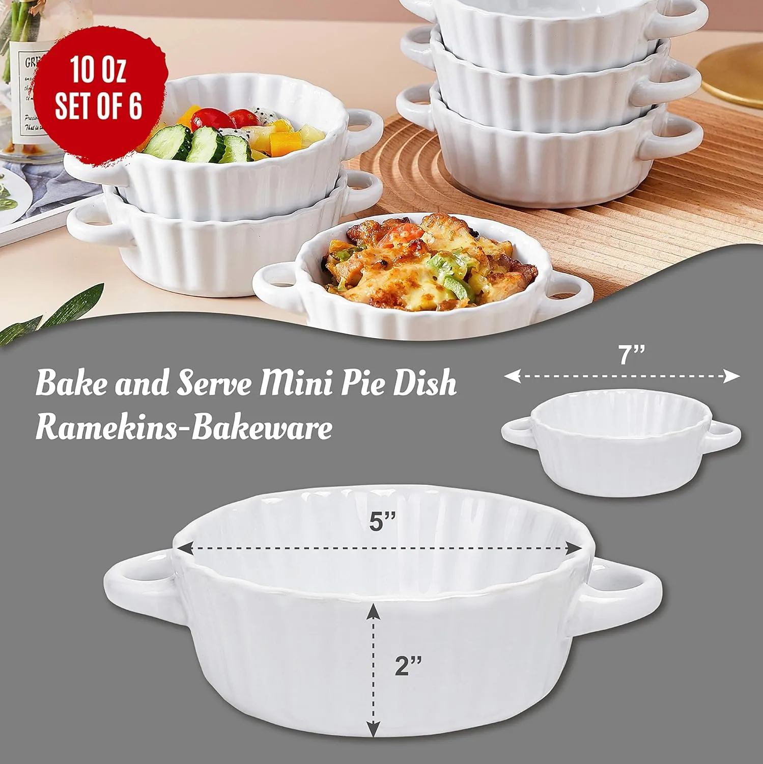 Bruntmor Ceramic Soup Bowls with Double Handles, 10 Oz Stacked Bowls for French Onion Soup, Cereal, Pot Pies, Stew, Chill, Pasta, Set of 6,Black with White Interior