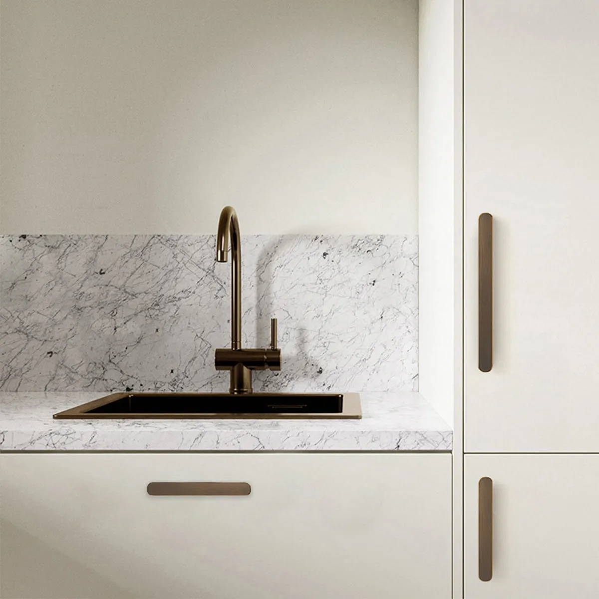 Brushed Brass Cabinet Handles | Slim Modern Drawer Pulls
