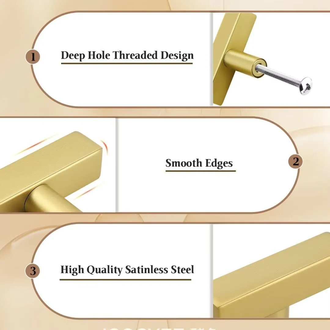 Brushed Gold Cabinet Handles 20 Pack, 3-3/4 Inch Brass Dresser Handles Drawer Pulls, T Bar Kithcen Cabinet Hardware, 6 Inch Overall Length