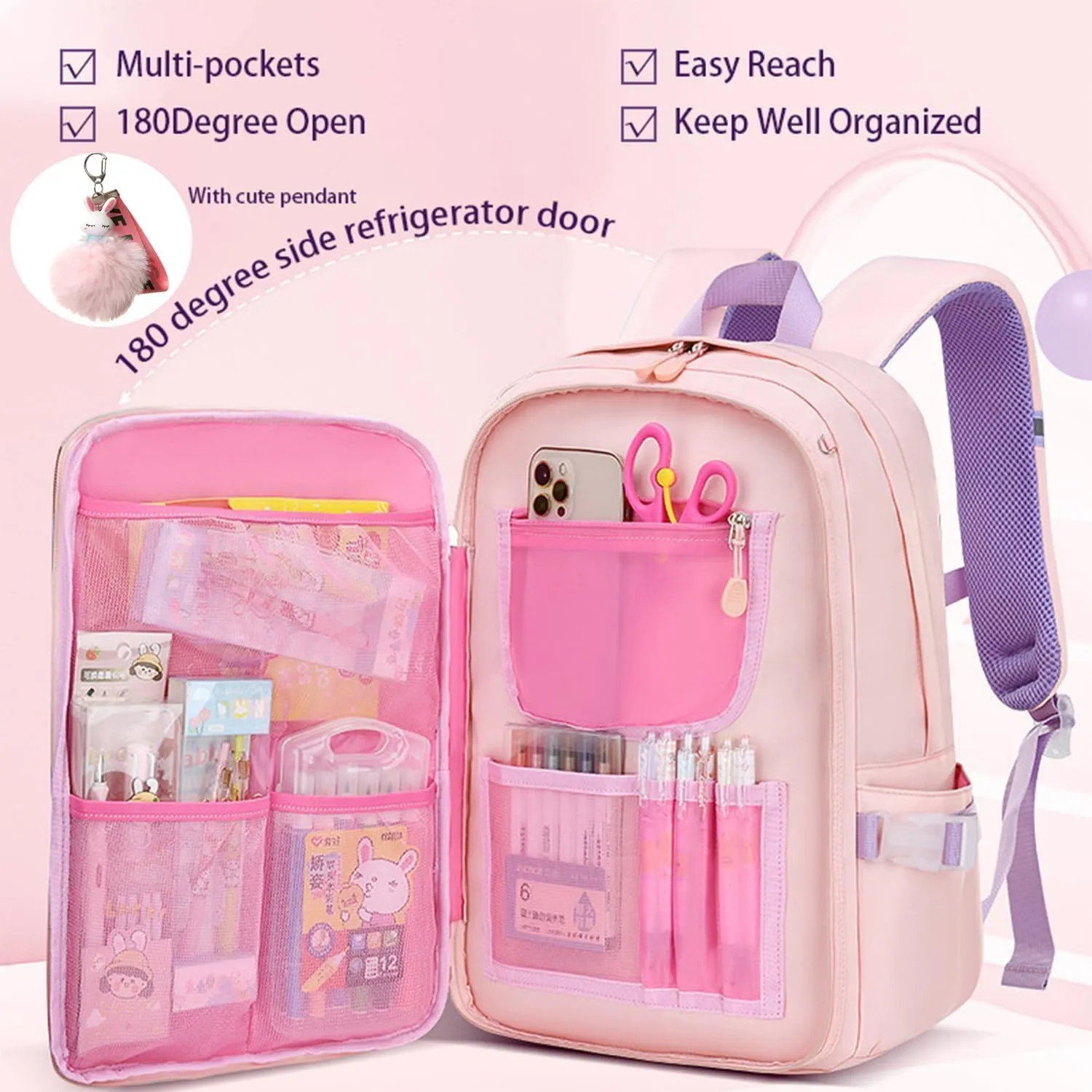Bunny Backpack for Girls Cute Backpack Kawaii School Bookbag for Kindergarten Preschool Elementary