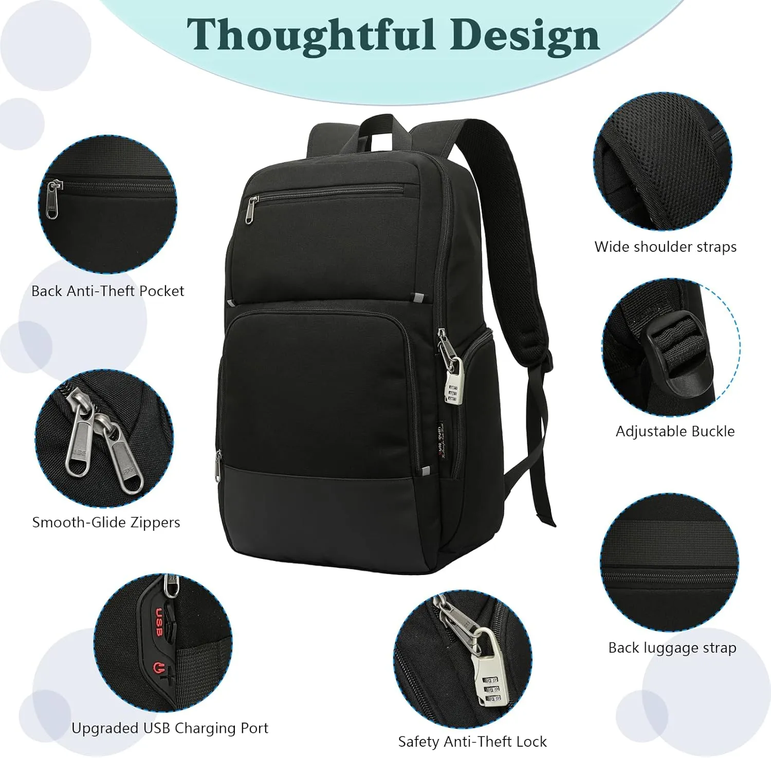 Business Laptop Backpack Anti Theft College School Work Backpack Large Commuter Bag for Men Women Fits 17 Inch Laptop (Black, X-Large)