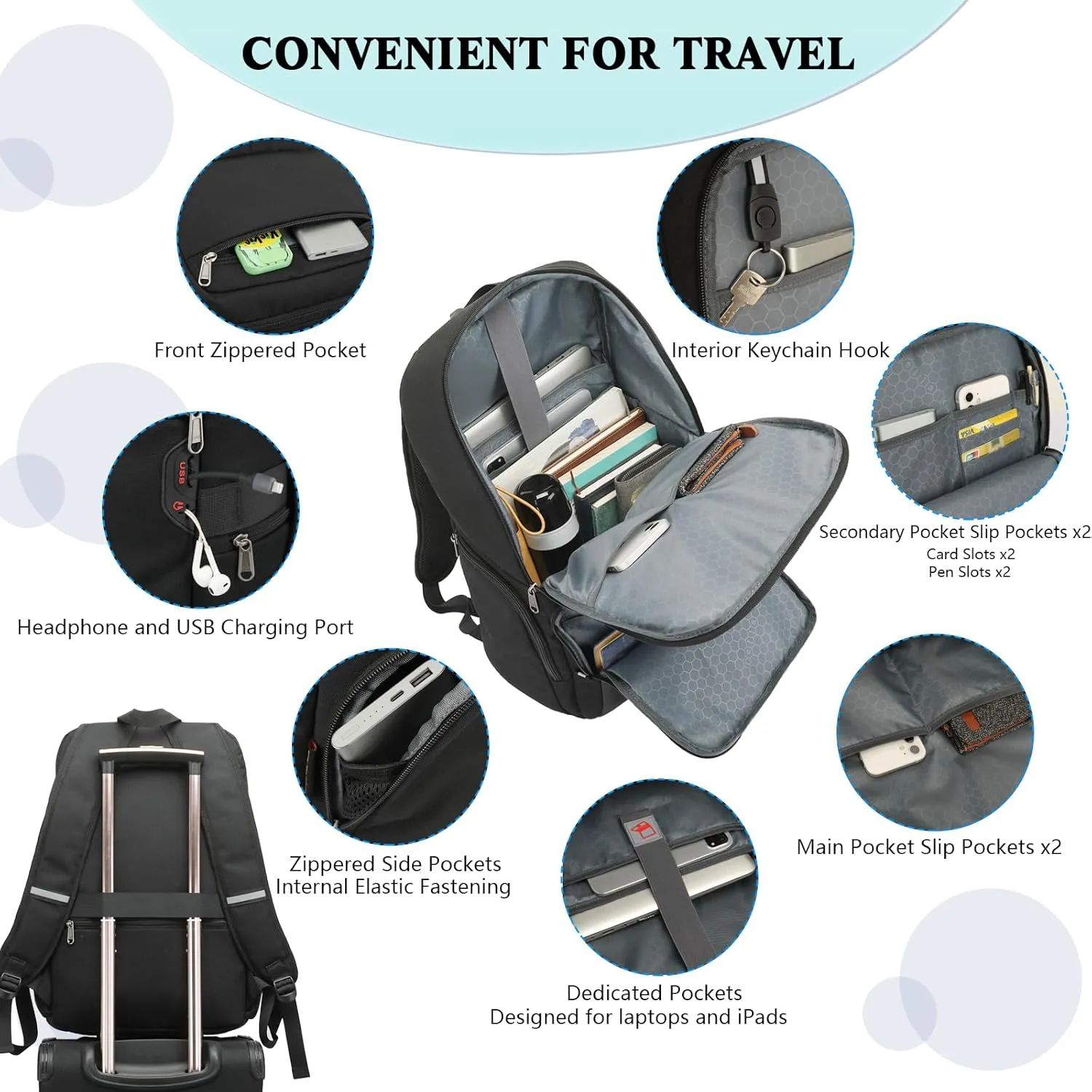 Business Laptop Backpack Anti Theft College School Work Backpack Large Commuter Bag for Men Women Fits 17 Inch Laptop (Black, X-Large)