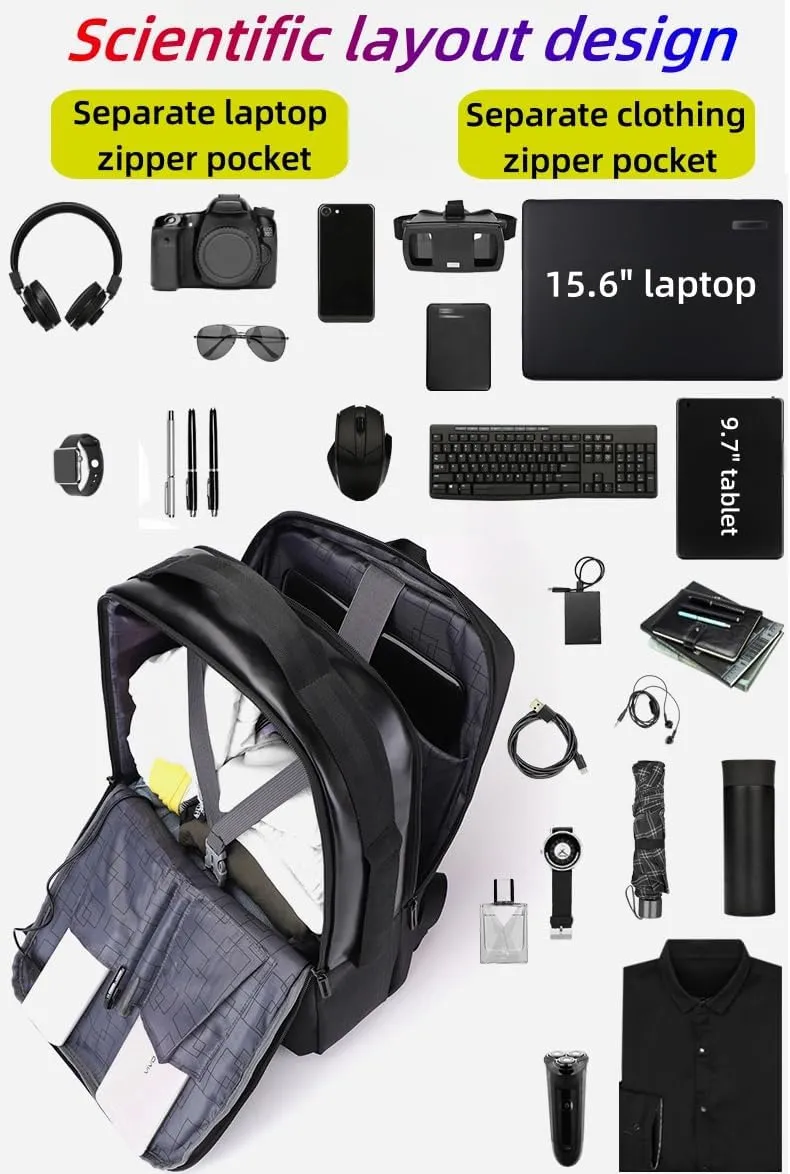 Business travel laptop backpack USB charging port,PU laptop backpack Separate laptop pocket water resistant Men,carry on backpack,college backpack (Blue)