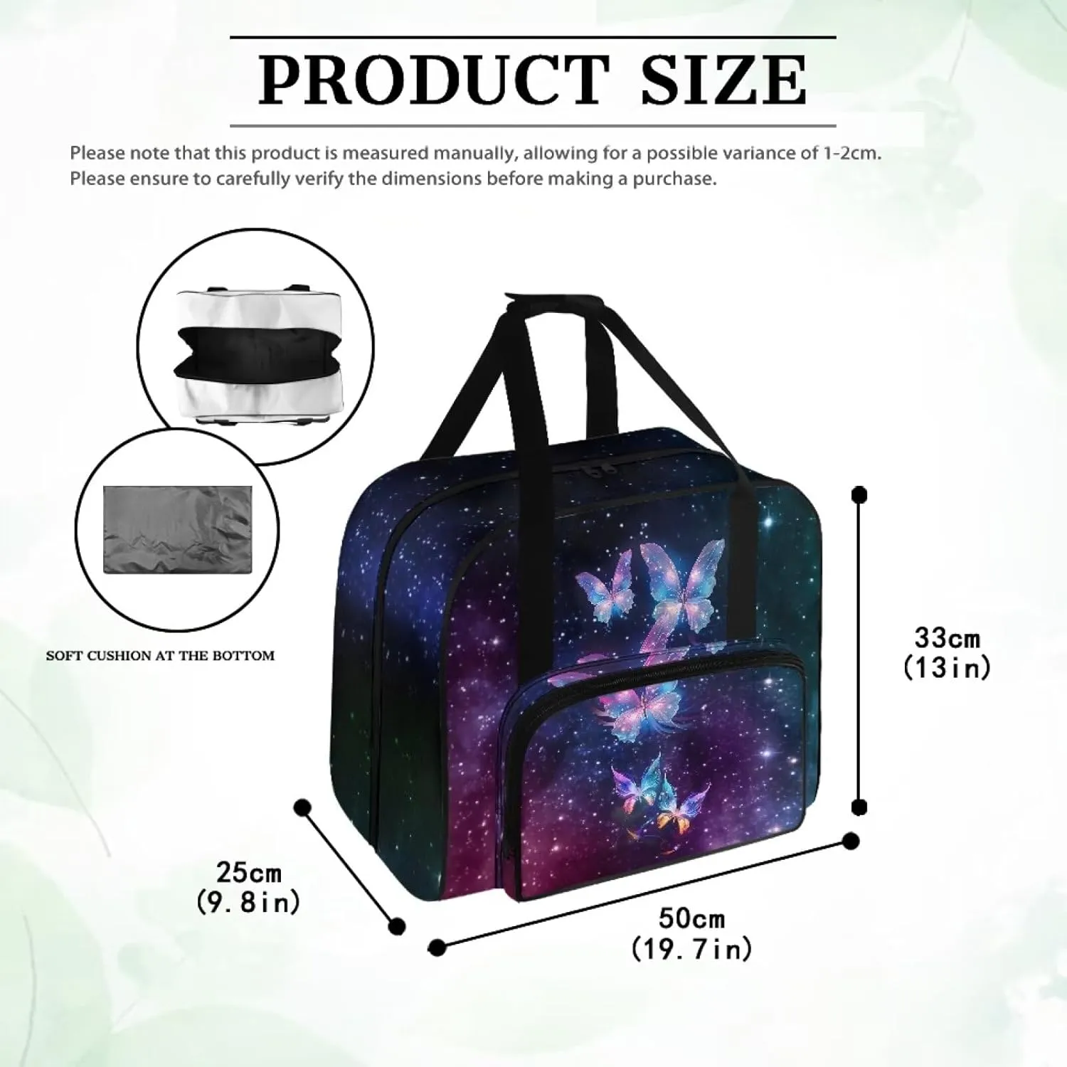 Butterfly Galaxy Sewing Machine Bag Protector Travel Bag Organizer, Sewing Machine Carrier with Pockets and Handles, Portable Sewing Case Fits for Most Standard Sewing Machines