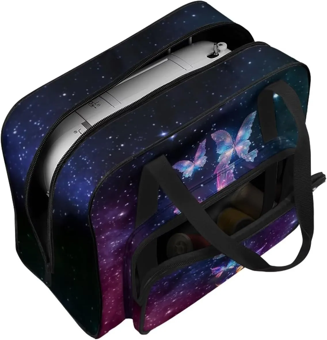 Butterfly Galaxy Sewing Machine Bag Protector Travel Bag Organizer, Sewing Machine Carrier with Pockets and Handles, Portable Sewing Case Fits for Most Standard Sewing Machines