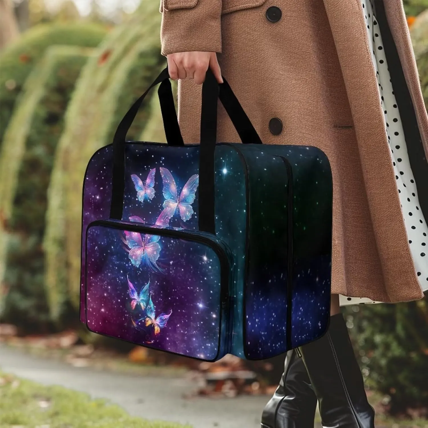 Butterfly Galaxy Sewing Machine Bag Protector Travel Bag Organizer, Sewing Machine Carrier with Pockets and Handles, Portable Sewing Case Fits for Most Standard Sewing Machines