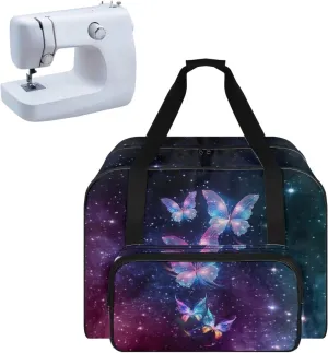 Butterfly Galaxy Sewing Machine Bag Protector Travel Bag Organizer, Sewing Machine Carrier with Pockets and Handles, Portable Sewing Case Fits for Most Standard Sewing Machines