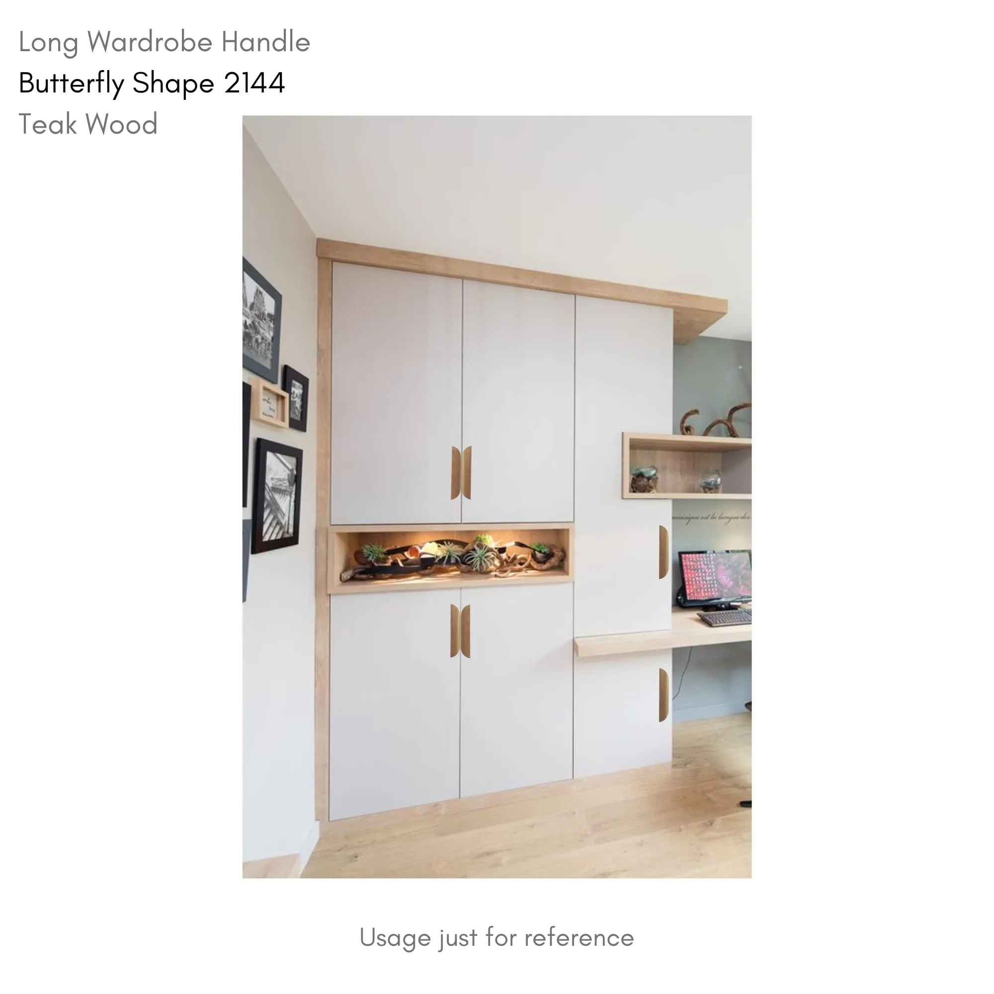Butterfly Shape Long Wardrobe Handle 2144 Teak Wood | Drawers Handle | Split Handle (30 inch)