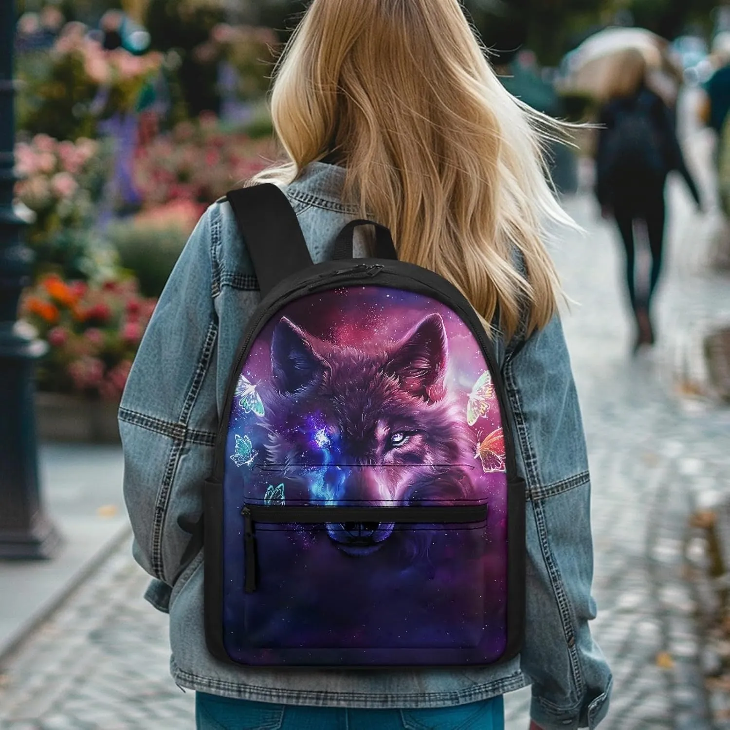 Butterfly Wolf Backpack for Boys 12-14 Kids Backpack Girls Middle School Durable Elementary Bookbag Lightweight Shoulder Backpack for School Aesthetic