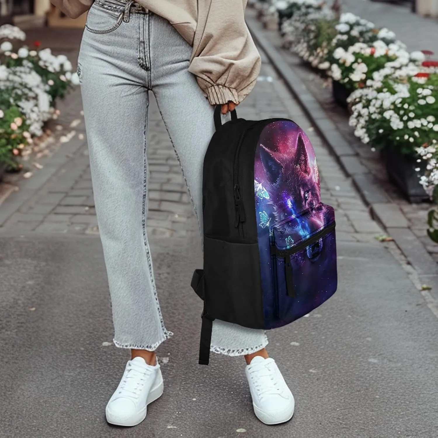 Butterfly Wolf Backpack for Boys 12-14 Kids Backpack Girls Middle School Durable Elementary Bookbag Lightweight Shoulder Backpack for School Aesthetic