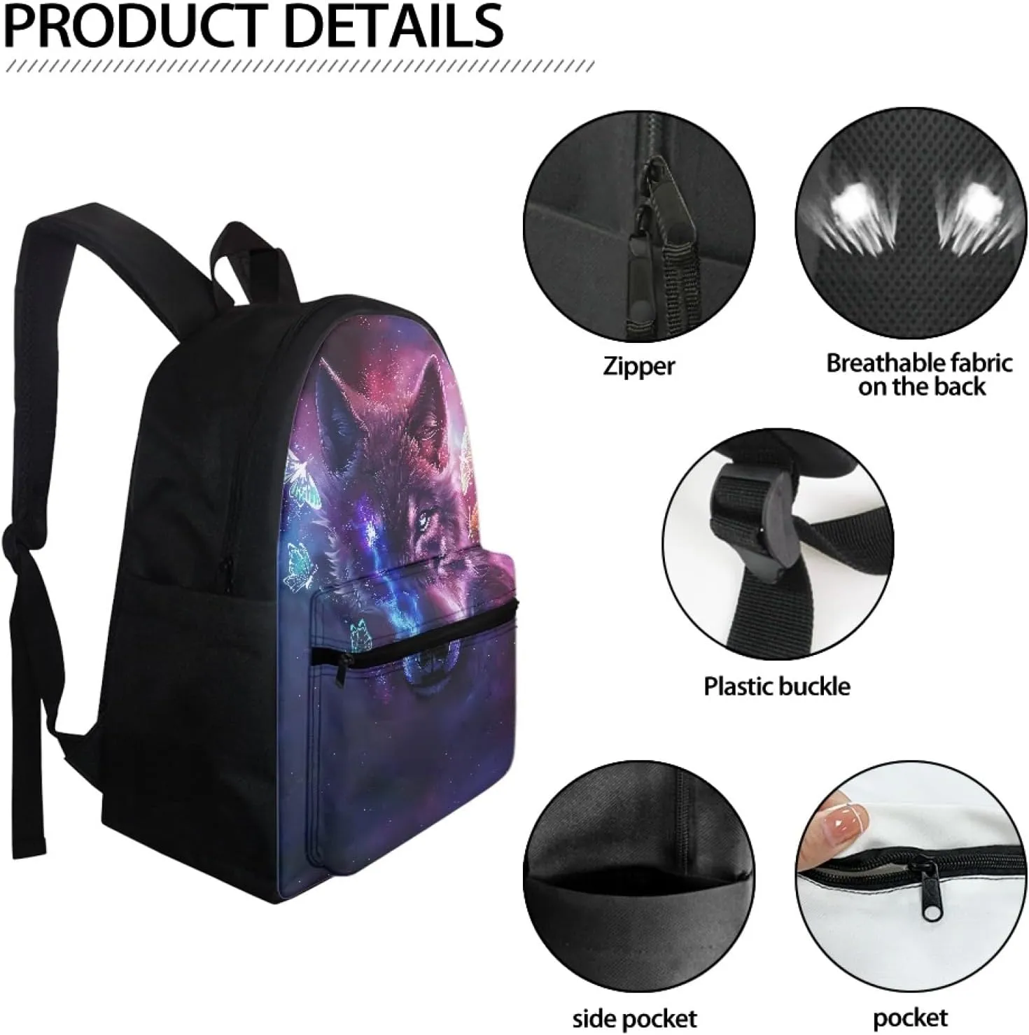 Butterfly Wolf Backpack for Boys 12-14 Kids Backpack Girls Middle School Durable Elementary Bookbag Lightweight Shoulder Backpack for School Aesthetic
