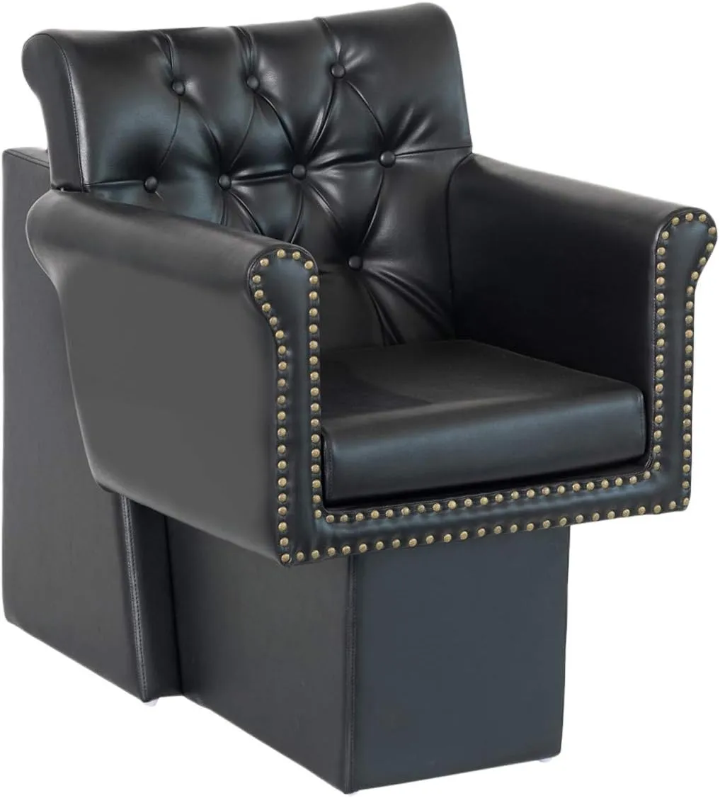 Buy-Rite Chelsea Hair Dryer Chair – Black Tufted Salon Chair with Brass Nailhead Trim, Wide Soft Foam Seat Cushion, Removable Cushion, Stylish Comfort for Salon Professionals – NIN-9902DC-BLK