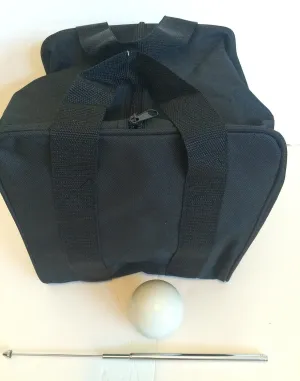 BuyBocceBalls Unique Bocce Accessories Package - Extra Heavy Duty Nylon Bocce Bag (Black with Black Handles), White pallina, Extendable Measuring Device