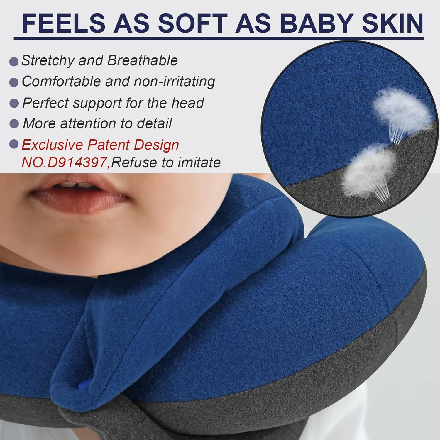 BUYUE Kids Travel Pillows for Airplane, 360° Head Support Sleeping Essentials for Boys Long Flight, Skin-Friendly Soft Neck Pillow for Traveling in Car Seat, (Small, Blue Grey, 40-90 lbs)