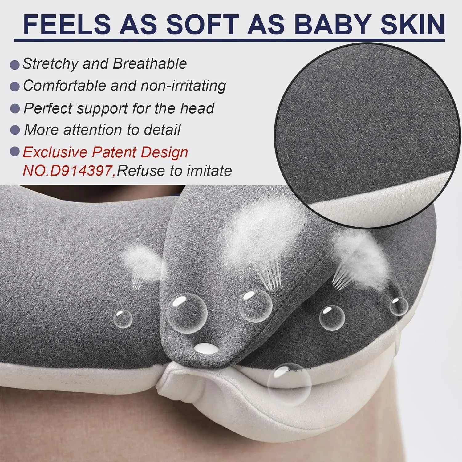 BUYUE Travel Neck Pillows for Airplanes, 360° Head Support Sleep for Long Flight, Skin-Friendly & Breathable, Kit with 3D Contoured Eye Mask, Earplugs and Storage Bag (Adult, Grey, 90  lbs)