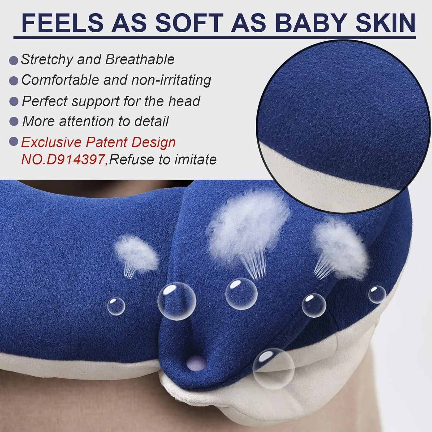 BUYUE Travel Neck Pillows for Airplanes, 360° Head Support Sleep for Long Flight, Skin-Friendly & Breathable, Kit with 3D Contoured Eye Mask, Earplugs and Storage Bag (Adult, Navy Blue, 90  lbs)