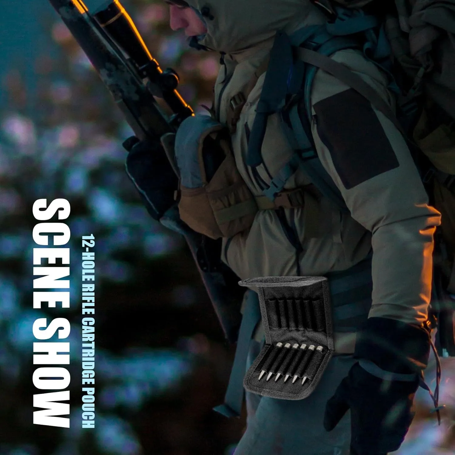 bvya Tactical Molle Outdoor 12 Round Rifle Ammo Bag Foldable Utility Hunting Magazine Pouch 12 Bullets Cartridge Holder