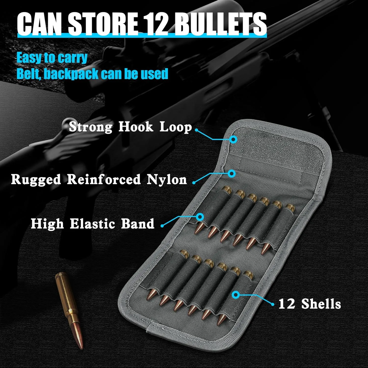 bvya Tactical Molle Outdoor 12 Round Rifle Ammo Bag Foldable Utility Hunting Magazine Pouch 12 Bullets Cartridge Holder
