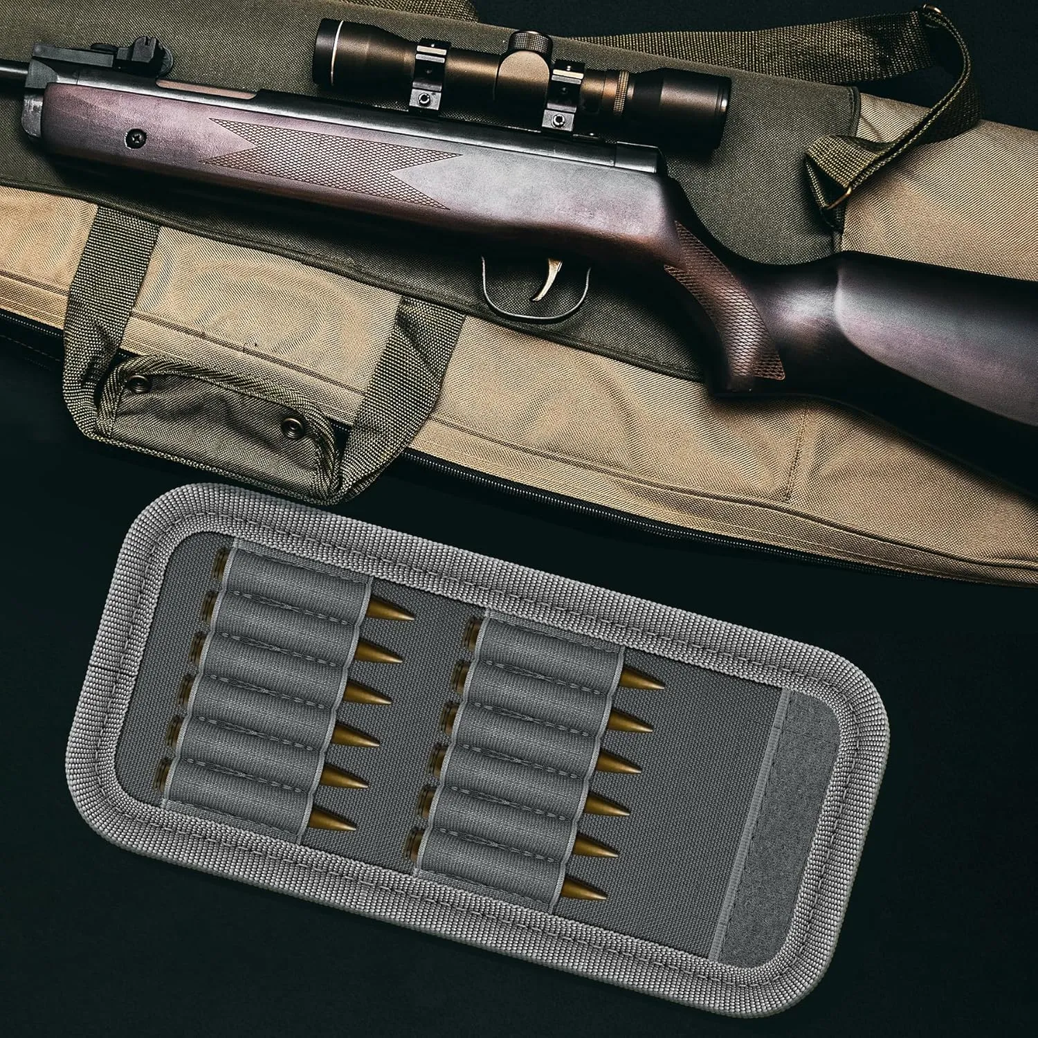 bvya Tactical Molle Outdoor 12 Round Rifle Ammo Bag Foldable Utility Hunting Magazine Pouch 12 Bullets Cartridge Holder