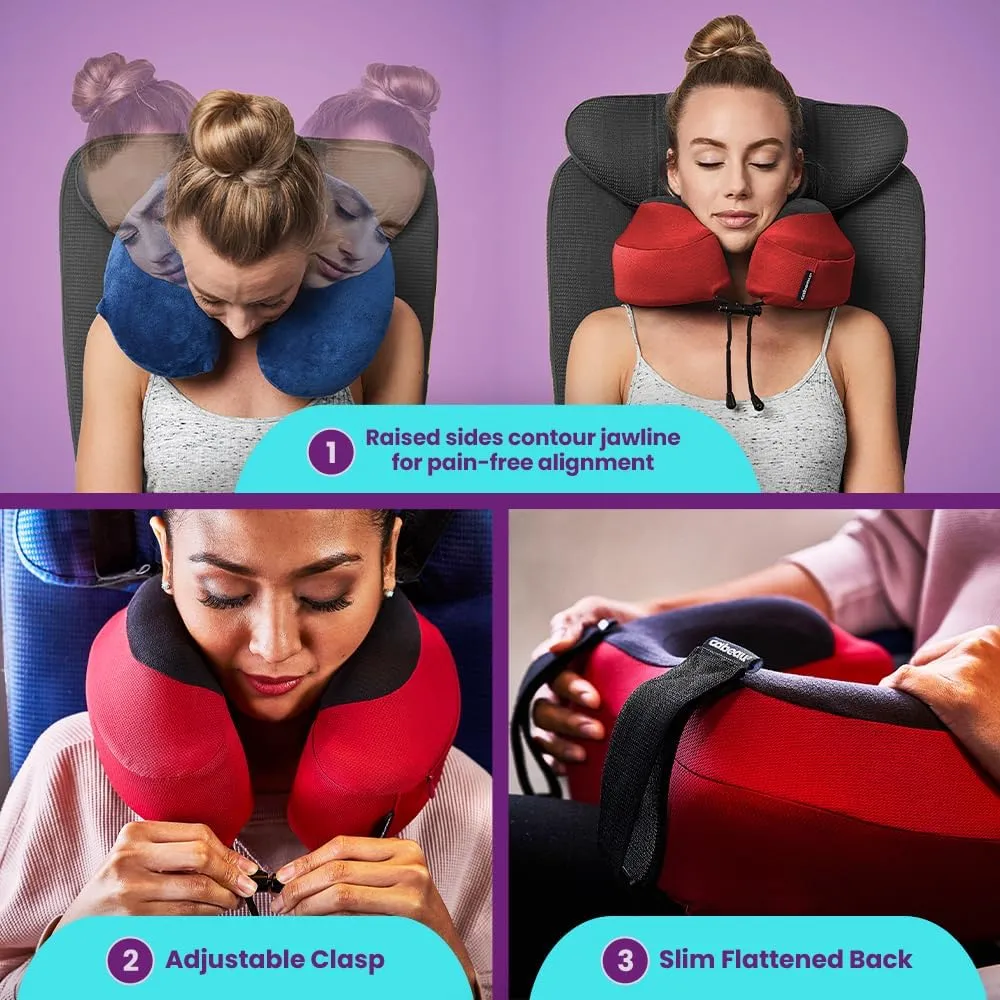 Cabeau Airplane Travel Pillow for Long Flights - Evolution S3 - Supportive Memory Foam with Seat Straps to Secure Your Head and Neck and Provides 360° Support (Jet Black)