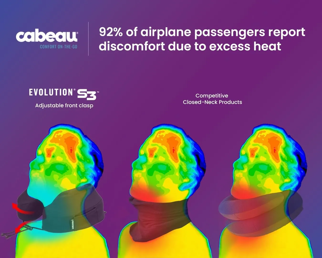 Cabeau Airplane Travel Pillow for Long Flights - Evolution S3 - Supportive Memory Foam with Seat Straps to Secure Your Head and Neck and Provides 360° Support (Jet Black)