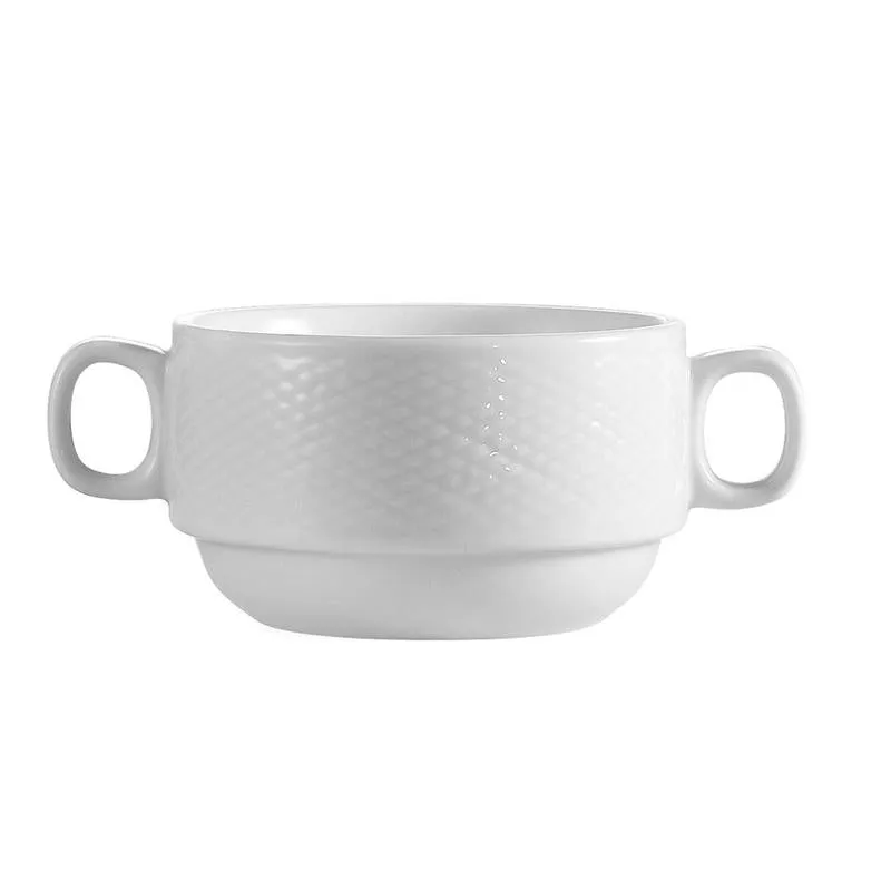 CAC Chinaware Boston Stacking Bouillon W/ Handles 8oz 5 3/4"
