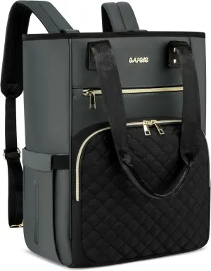 CAFELE Laptop Backpack for Women, 17 Inch Work Laptop Bag Teacher Nurse Backpack, Wide Open Travel Backpack Purse Convertible Business Computer Tote Quilted Grye Daypack with USB Port(2322H-03)