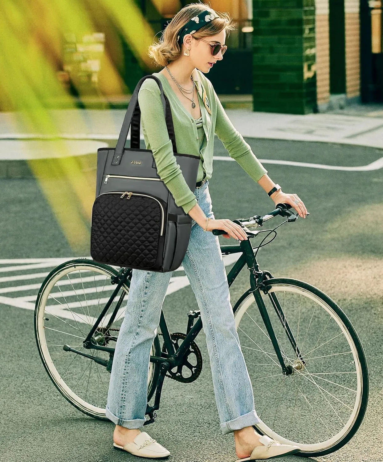 CAFELE Laptop Backpack for Women, 17 Inch Work Laptop Bag Teacher Nurse Backpack, Wide Open Travel Backpack Purse Convertible Business Computer Tote Quilted Grye Daypack with USB Port(2322H-03)