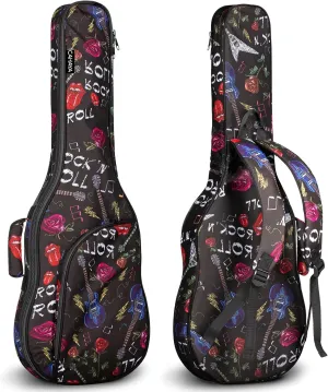 CAHAYA Electric Guitar Bag Rose Printing Soft Guitar Case 8mm Padding Gig Bag Backpack with Handle Loop CY0267