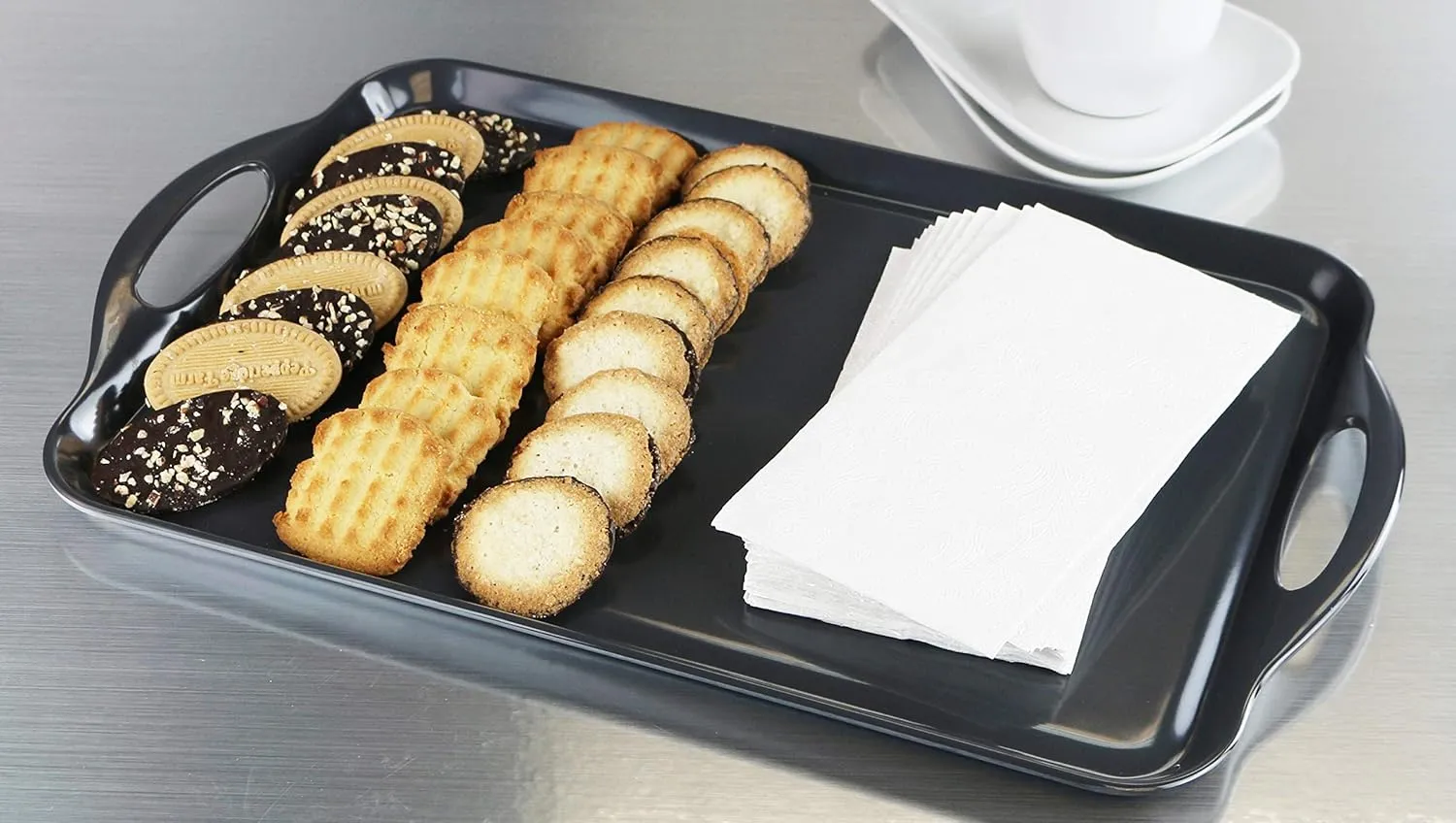 Calypso Basics by Reston Lloyd Melamine Rectangular Serving/Ottoman Tray With Handles