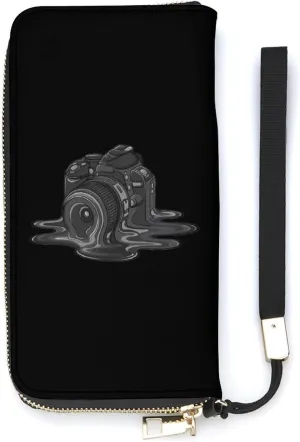 Camera Melt Long Wallet for Women Men Coin Pouch Credit Card Holder Zipper Purses with Wristlet