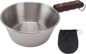 Camping Frying Pan, 2000ML Stainless Steel Grilling Pan with Wood Handle Portable Skillet for Camping Indoor Outdoor Cooking (Silver)