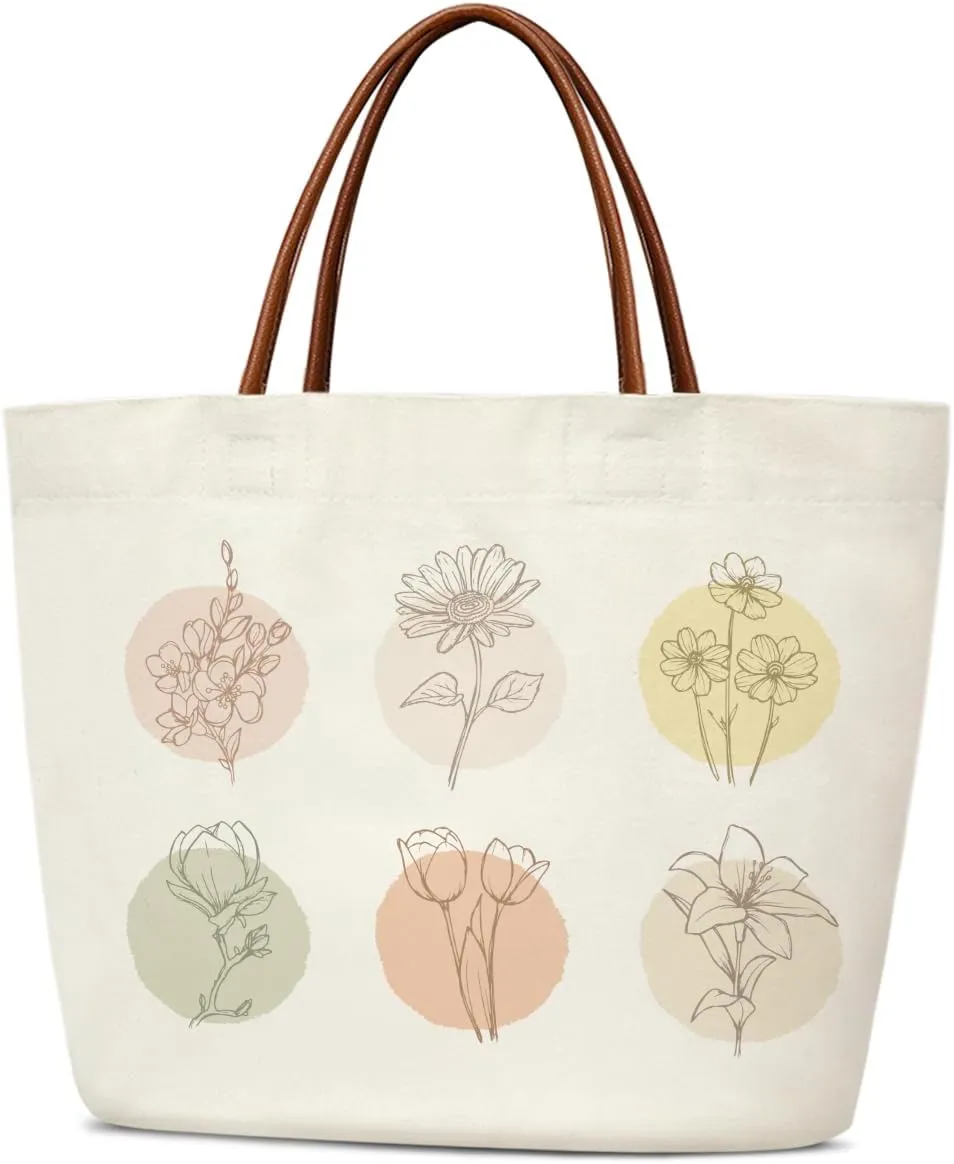 Canvas Aesthetic Reusable Grocery Shopping Bag With Handles - Funny Tote Bag for Women & Teens