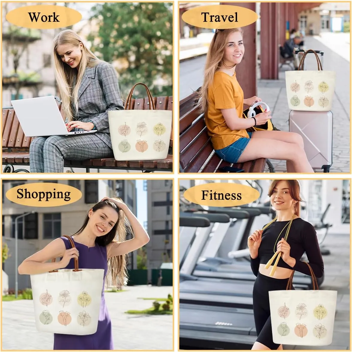 Canvas Aesthetic Reusable Grocery Shopping Bag With Handles - Funny Tote Bag for Women & Teens