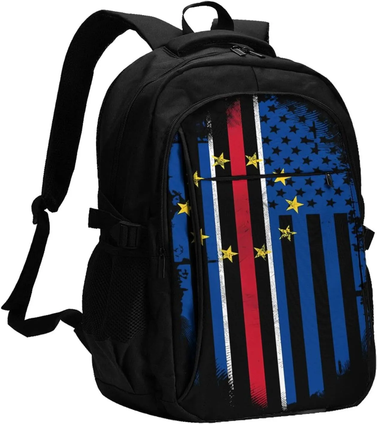 Cape Verdean American Flag Cabo Verde Travel Backpack Laptop Backpacks Business Rucksack Outdoor Daypack Large Sport Bag with Luggage Strap USB Charging Port for Hiking Working