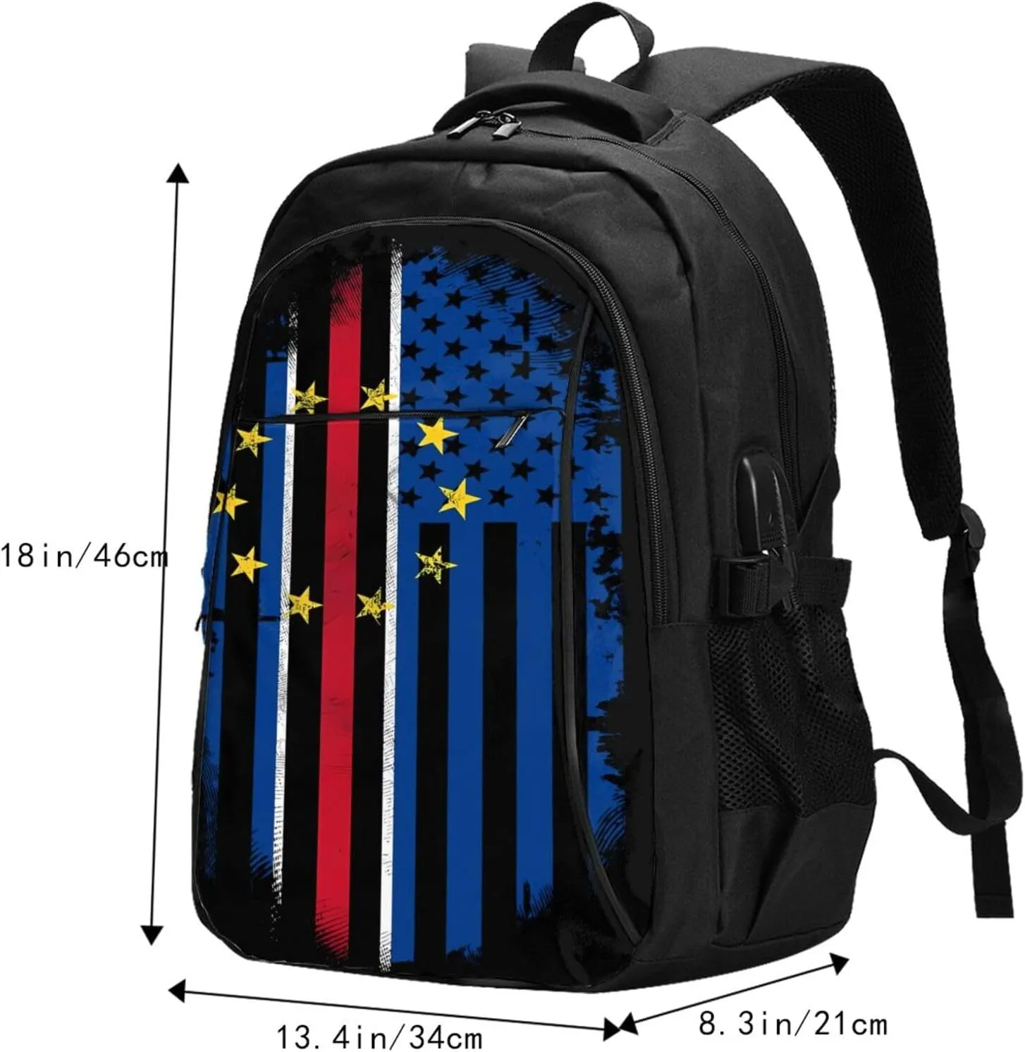 Cape Verdean American Flag Cabo Verde Travel Backpack Laptop Backpacks Business Rucksack Outdoor Daypack Large Sport Bag with Luggage Strap USB Charging Port for Hiking Working