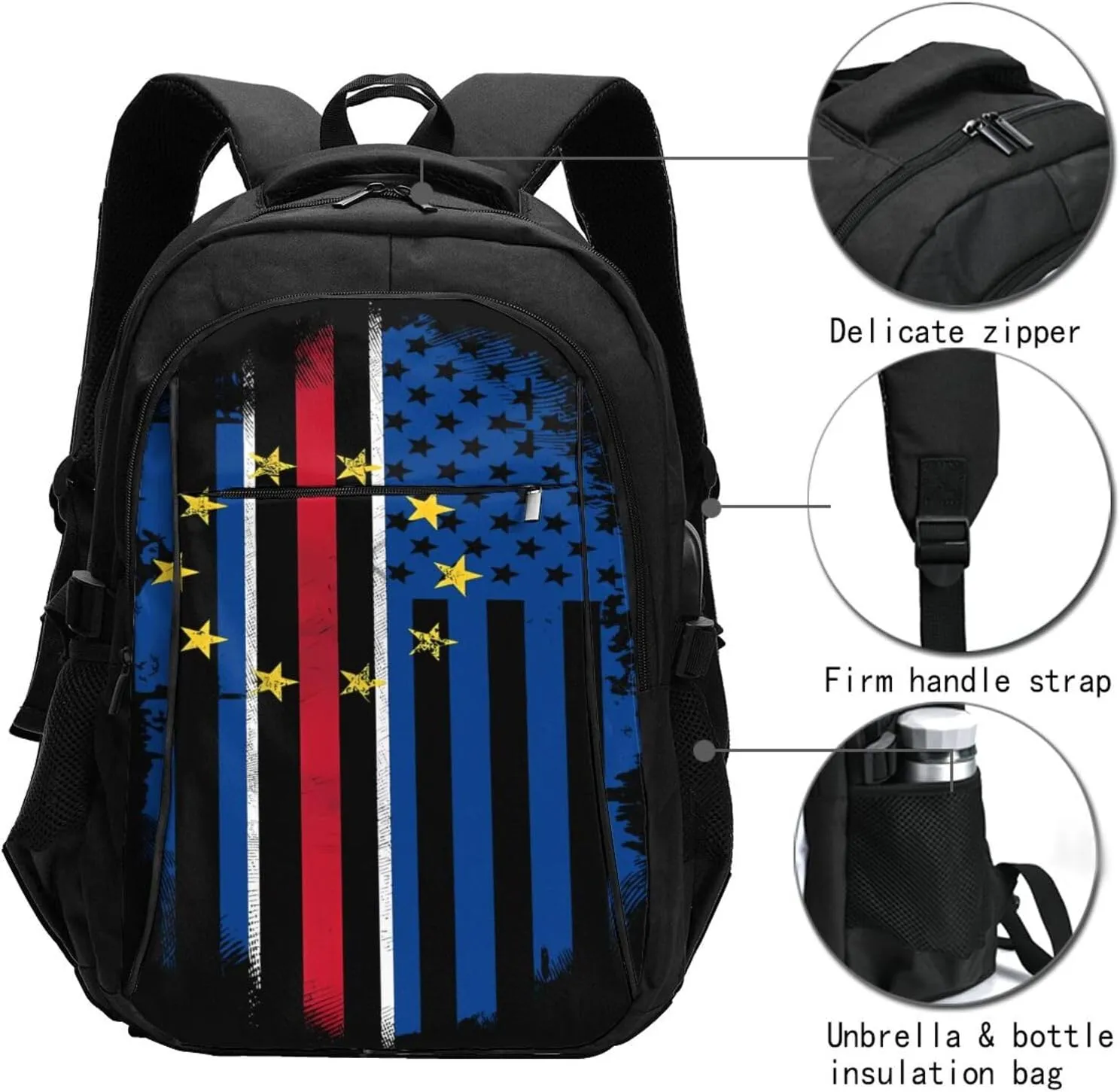 Cape Verdean American Flag Cabo Verde Travel Backpack Laptop Backpacks Business Rucksack Outdoor Daypack Large Sport Bag with Luggage Strap USB Charging Port for Hiking Working