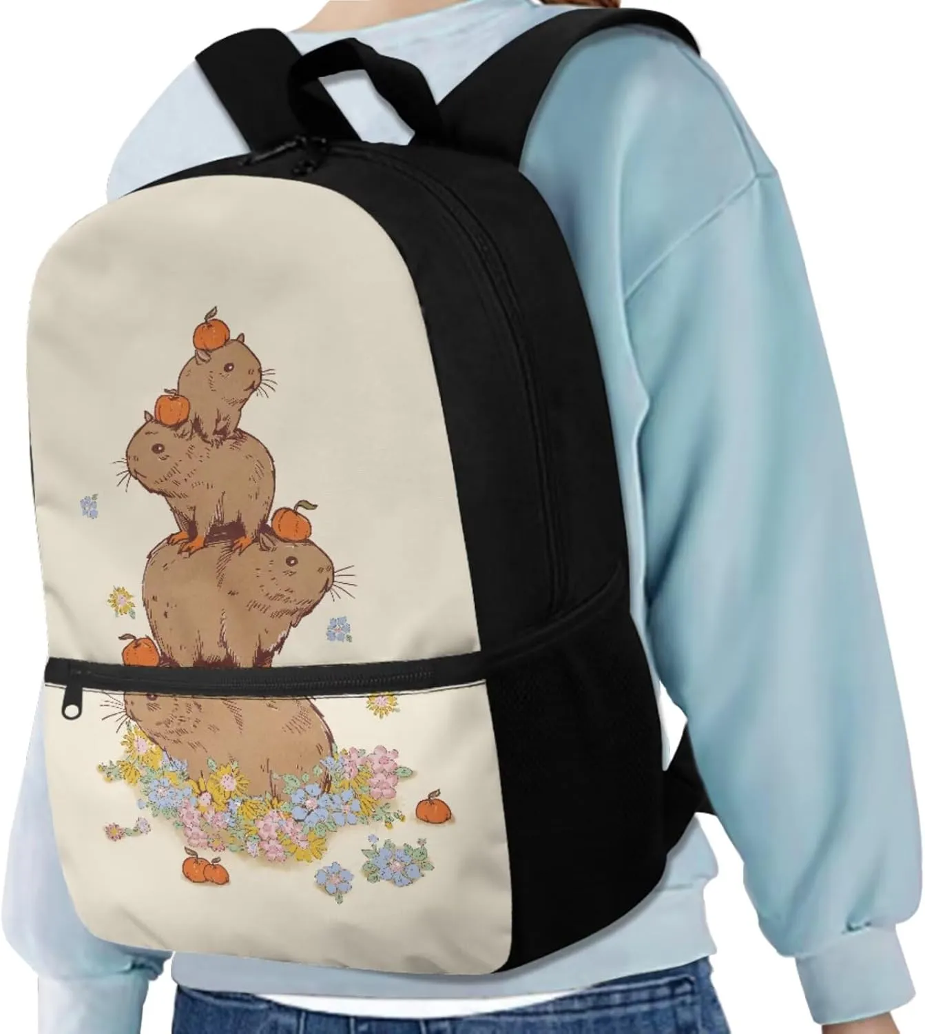 Capybara Girls Backpacks for Elementary School Cute Bookbag for Kids School Bag with Lunch Box Pencil Case Bottle Sleeve Lightweight Travel Daypack for Girls Backpack 10-12 Years Old